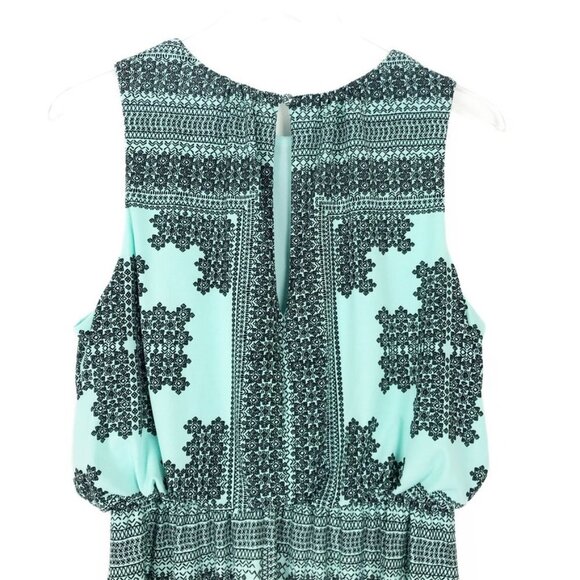 London Times Halter Maxi Dress Womens 12 Turquoise Black Geometric Print - Picture 4 of 14